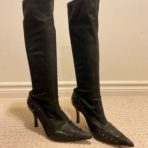 Black suede knee high boots